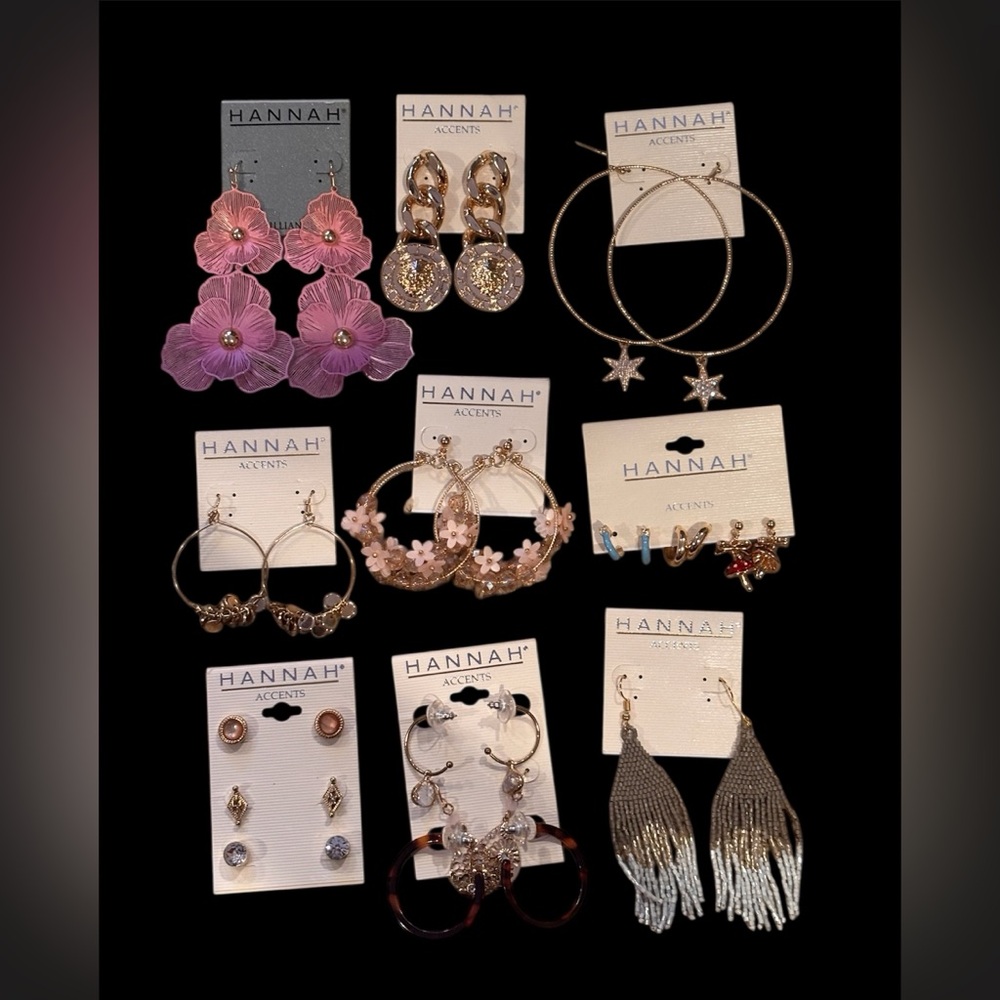 Hannah Mixed Earring Set of 15 pairs -Pink, Gold, Silver great lot all brand new